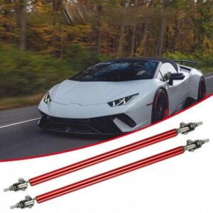 2 Pcs Set Universal Adjustable Red Bumper Splitter Lip Spoiler Support Canard Rod For Cars (Large)