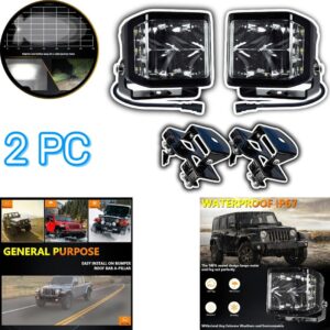 HJG W28 Extra Strong 100W Auxiliary LED Light 5INCH Lighting Work Light 3-sided Driving Lights For SUVs,Trucks,Cars With Bonnet Brackets 2 Pcs Set