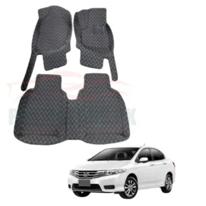 Honda City 7D Floor Mats Black Multi Color Thread 3 Pcs - Model 2008-2021