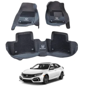 Honda Civic 10D Lining Floor Mats Black With Black Grass With Logo 3 Pcs - Model 2016-2023