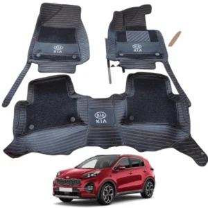 KIA Sportage 10D Lining Floor Mats Black With Black Grass With Logo 3 Pcs - Model 2019-2021