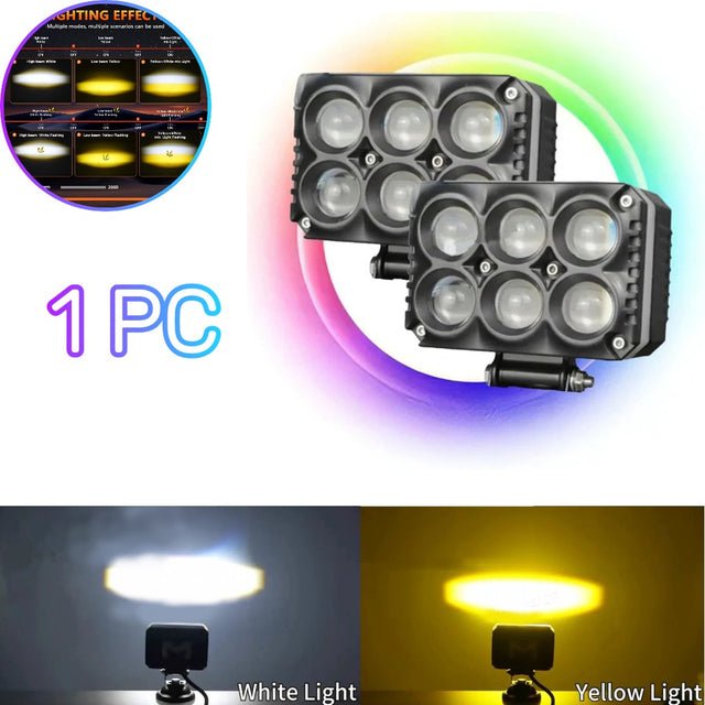 1 Pc Universal HJG 6 SMD Fog Light Dual Color With RGB Function in Metal Body