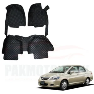 Honda City 7D Floor Mats Black Multi Color Thread 3 Pcs - Model 2008-2021