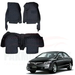 Honda Civic 7D Floor Mats Black 3 Pcs - Model 2006-2012